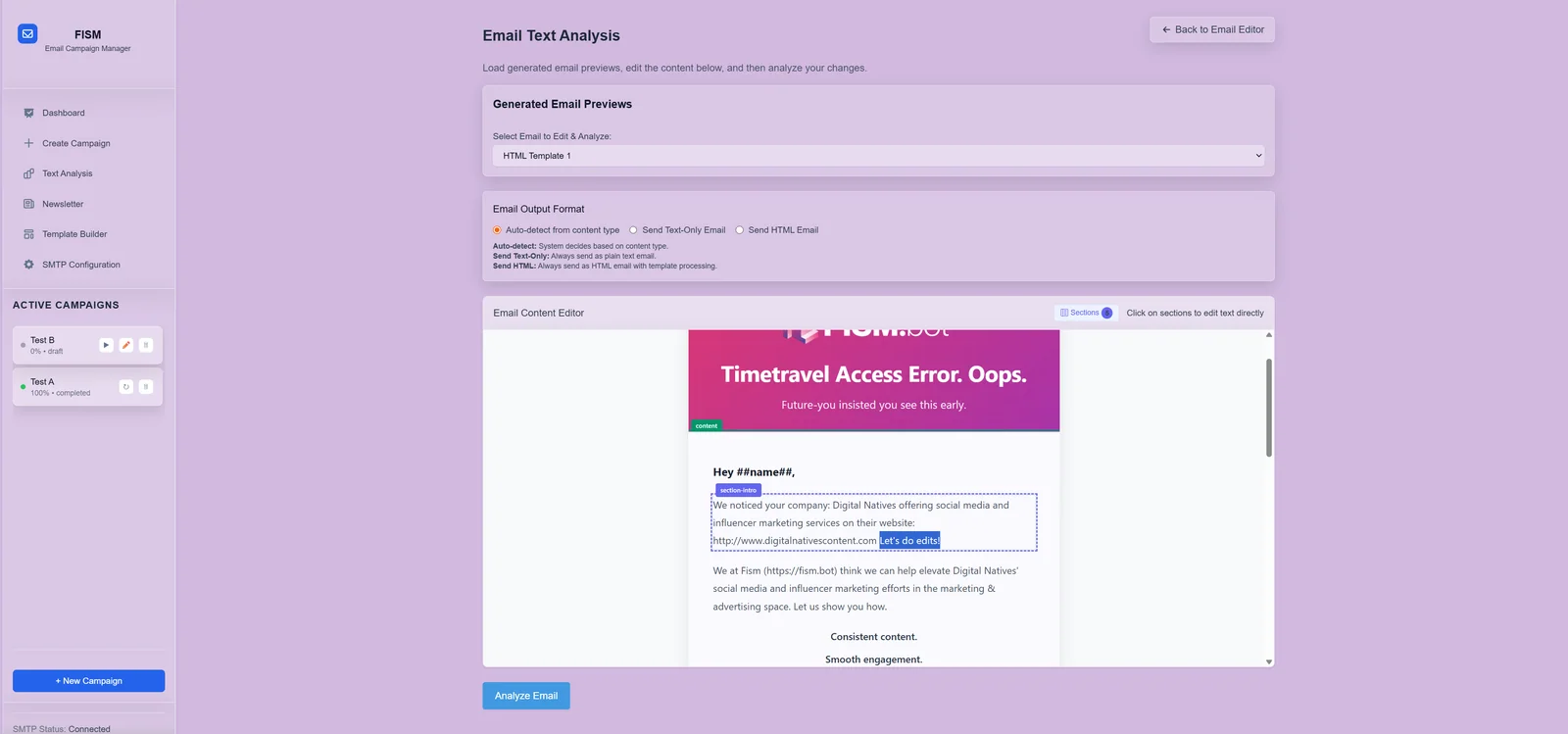 Email Result Edit for Analysis